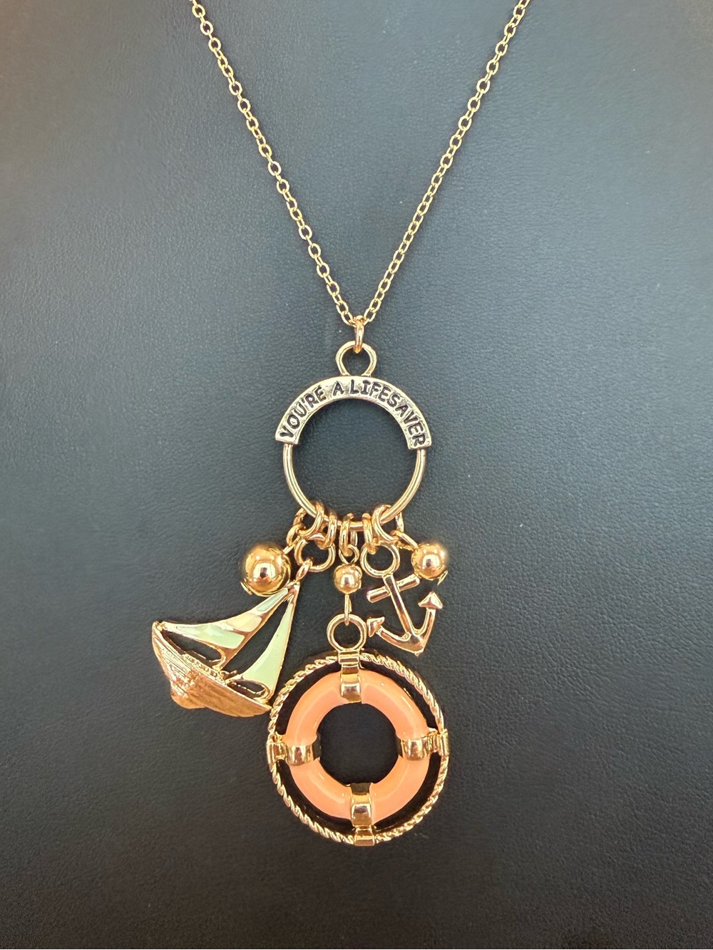 Nautical Charm Necklace with Coral Accent You’re A Lifesaver Charming Charlie